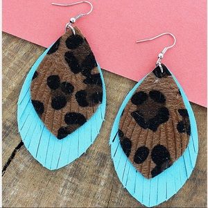 NWT Turquoise & Leopard Print Leather Earrings